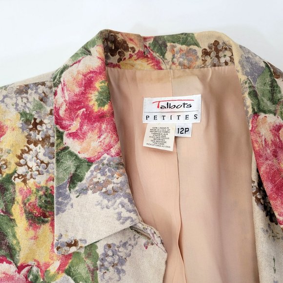 Talbots Petites Floral Linen Blazer Cottagecore Romantic Vintage - Picture 3 of 7